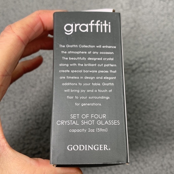 Godinger Graffiti Set of Four Crystal Shot Glasses - Clear, 2oz NIB - Picture 4 of 6